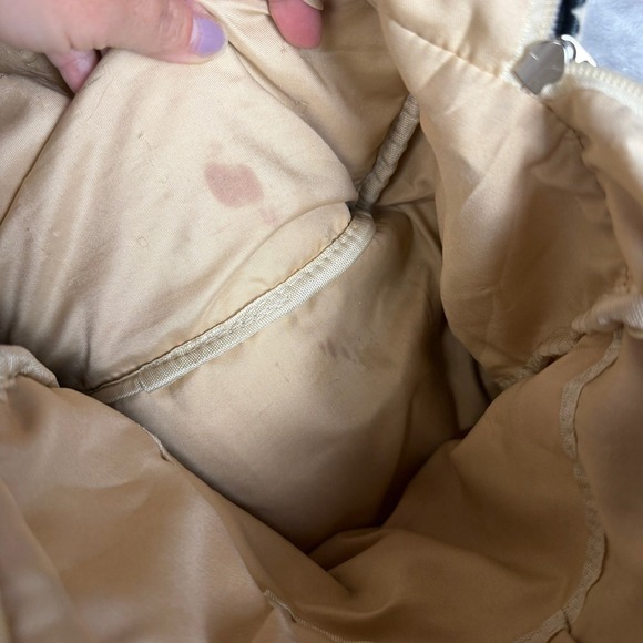 Corduroy Floral Print Backpack Beige Black Cute Kawaii School Bag - Picture 7 of 8